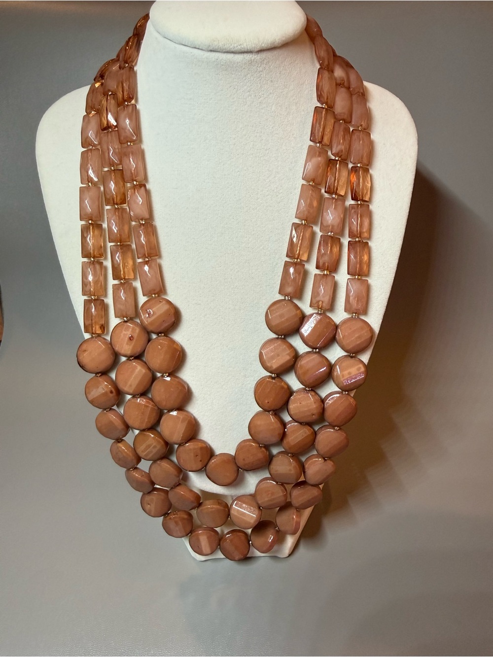 Blush Pink Multi Strand Statement Necklace Faceted Beads ๐ฝ